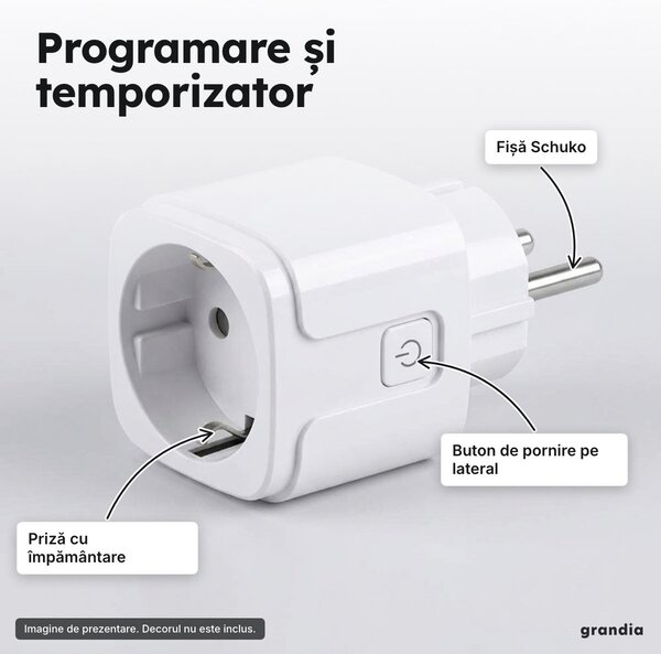 Priză inteligentă Wi-Fi 20 A cu măsurare consum, pentru boiler și calorifer