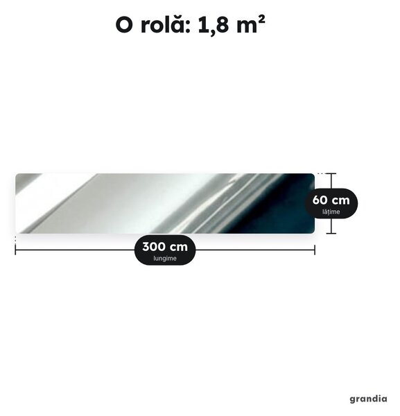Folie oglindă argintie pentru geam, 60 × 300 cm, aplicare cu apă