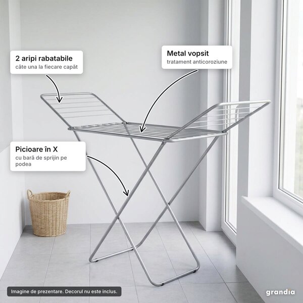 Uscător de rufe pliabil din metal, 180 × 54 × 80 cm, 18 m de uscare