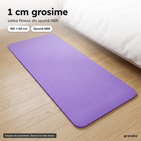 Saltea fitness NBR 180 × 60 cm, 1 cm grosime, violet