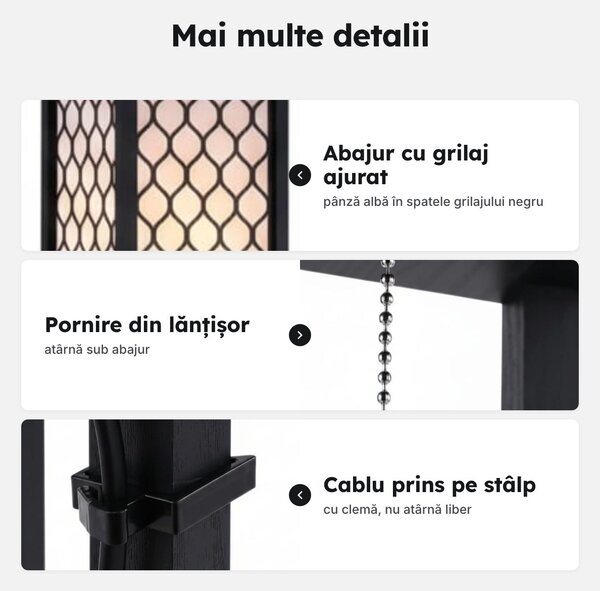 Lampadar cu 3 rafturi și abajur ajurat, 160 cm, negru