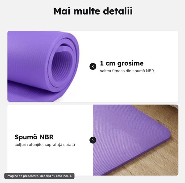 Saltea fitness NBR 180 × 60 cm, 1 cm grosime, violet