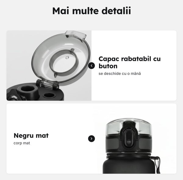 Sticlă sport 650 ml din Tritan fără BPA, neagră