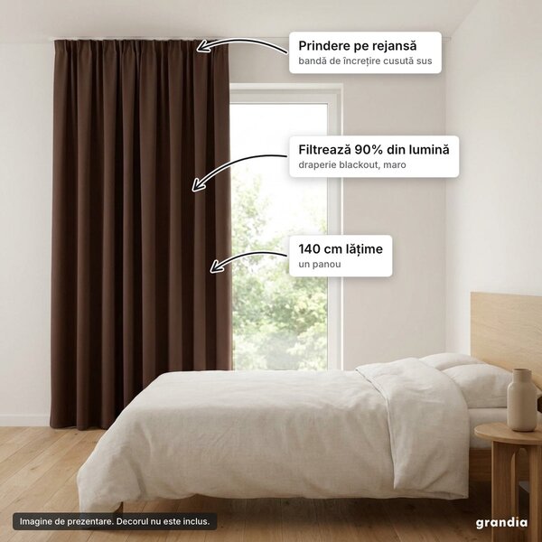 Draperie blackout maro cu rejansă, 140x244 cm, opacitate 90%