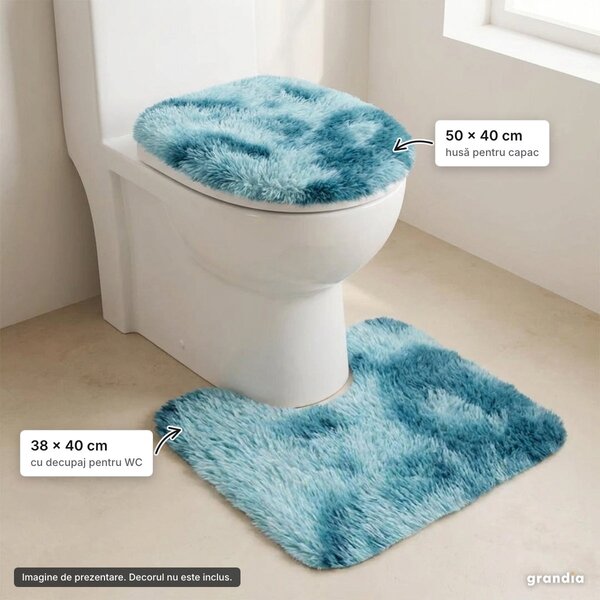 Set 4 covorașe de baie turcoaz: 80 × 40, 60 × 40, covoraș WC și husă capac