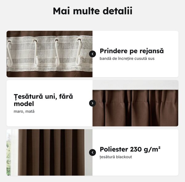 Draperie blackout maro cu rejansă, 140x244 cm, opacitate 90%