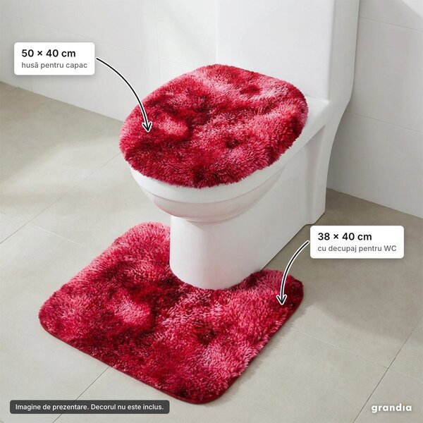 Set 4 covorașe de baie roșu: 80 × 40, 60 × 40, covoraș WC și husă capac