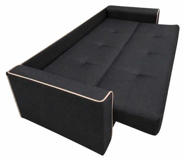 Canapea VERA extensibila, 3 locuri, lada de depozitare, stofa antracit + bej deschis, 225x90x90 Crem + Maro, Stofa