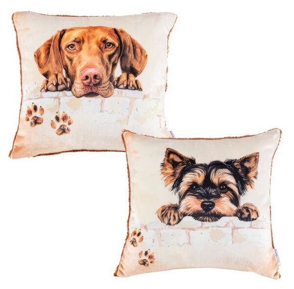 Set de 2 fețe pernuțe din micropluș CĂȚEI 45 x 45 cm
