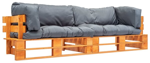 Set canapea grădină paleți cu perne gri, 2 piese, lemn de pin