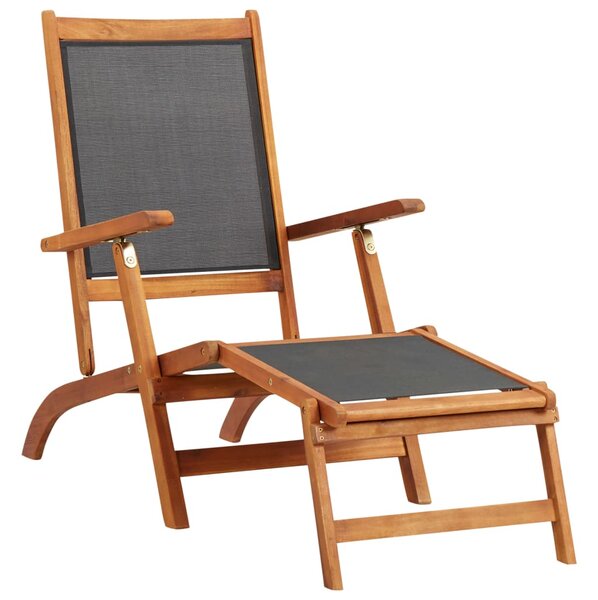 Scaun șezlong de exterior, lemn masiv de acacia și textilenă