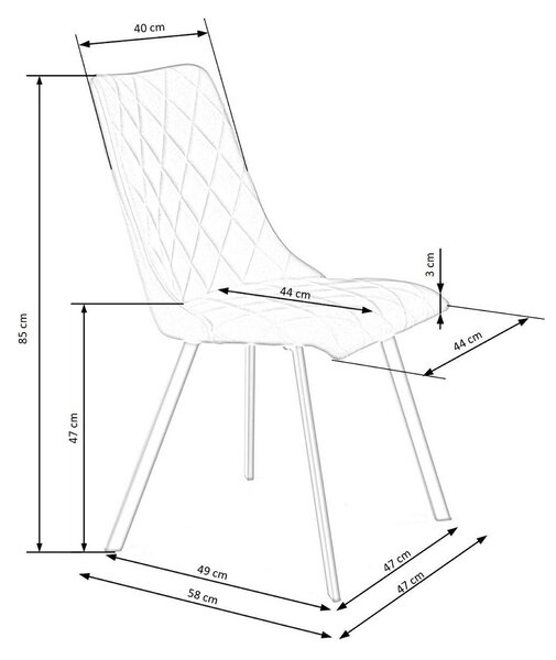 Scaun tapitat K450, galben, stofa catifelata, 44x58x85 cm