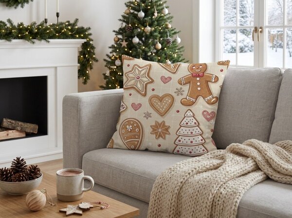 Fata de perna din bumbac GINGERBREAD JOY 45x45 cm, bej