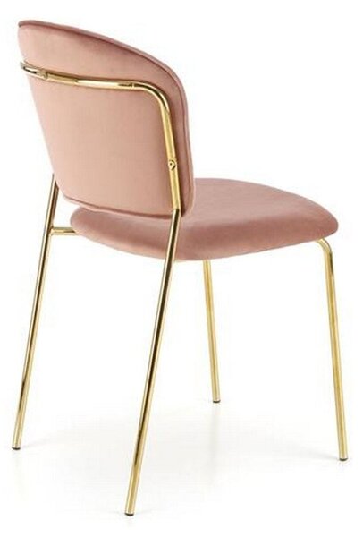 Scaun tapitat K499, roz/auriu, stofa catifelata, 47x56x85 cm