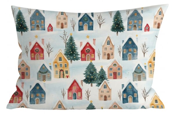 Husa pentru perna din bumbac WINTER VILLAGE 50x70 cm, colorat