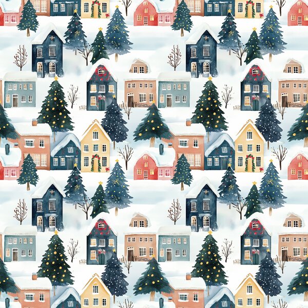 Fata de perna din bumbac WINTER VILLAGE 45x45 cm, colorat