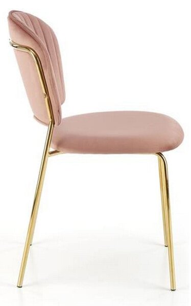 Scaun tapitat K499, roz/auriu, stofa catifelata, 47x56x85 cm