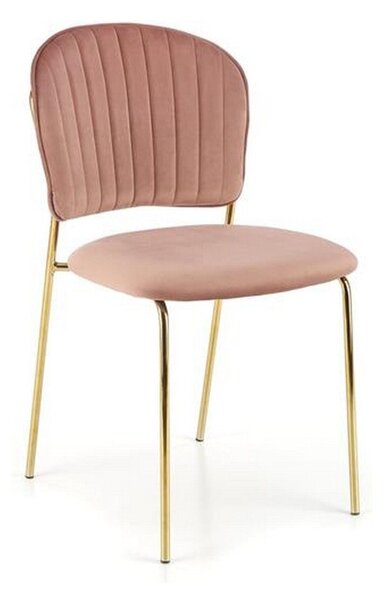 Scaun tapitat K499, roz/auriu, stofa catifelata, 47x56x85 cm