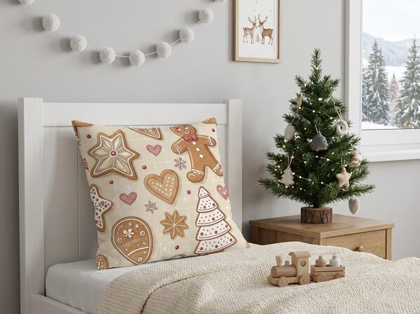 Fata de perna din bumbac GINGERBREAD JOY 45x45 cm, bej