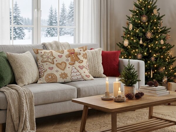 Husa de perna din bumbac GINGERBREAD JOY 50x70 cm, bej