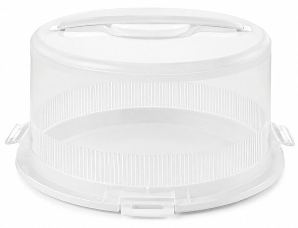 Platou rotund Pufo Cookies cu capac transparent pentru servire torturi, prajituri, briose, Ø 26 cm, alb