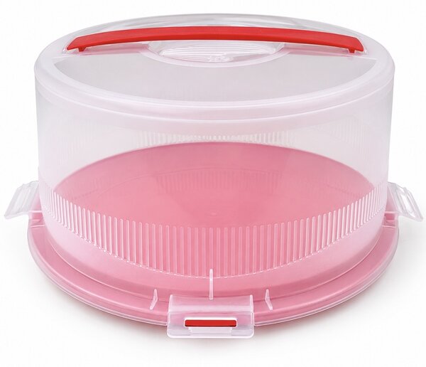 Platou rotund Pufo Cookies cu capac transparent pentru servire torturi, prajituri, briose, Ø 26 cm, rosu