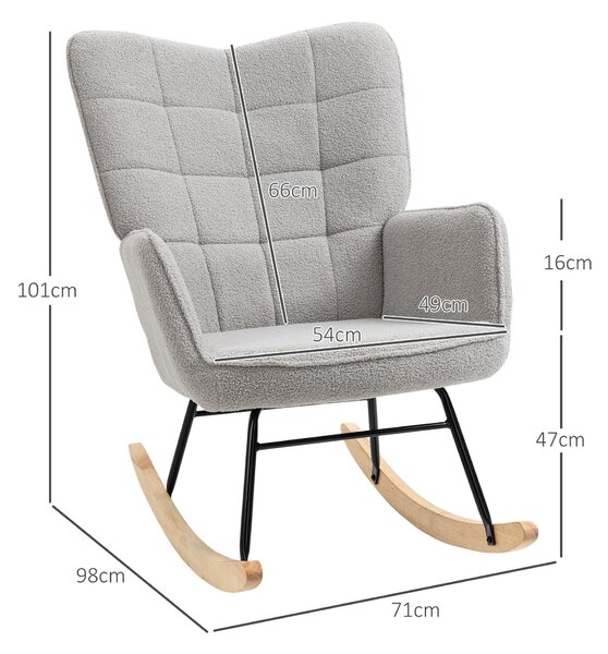 HOMCOM Fotoliu Balansoar de Interior Tapițat, Fotoliu Balansoar Relaxant din Blană cu Brațe, 71x98x101 cm, Gri Deshis | Aosom Romania
