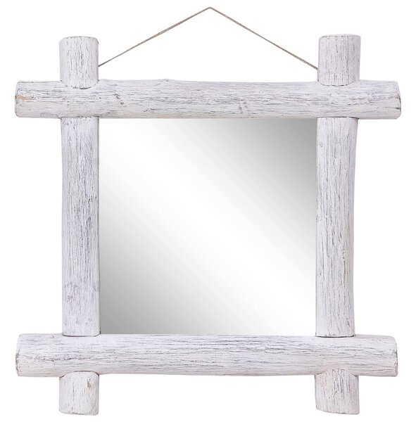 Oglindă cu ramă din bușteni, alb, 70x70 cm, lemn masiv reciclat
