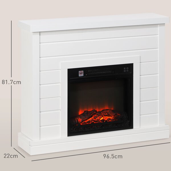 HOMCOM Șemineu Electric cu Efect de Flacără 3D, Oprire Automată, Încălzire Reglabilă și Temporizator, 96,5x22x81,7 cm, Alb | Aosom Romania