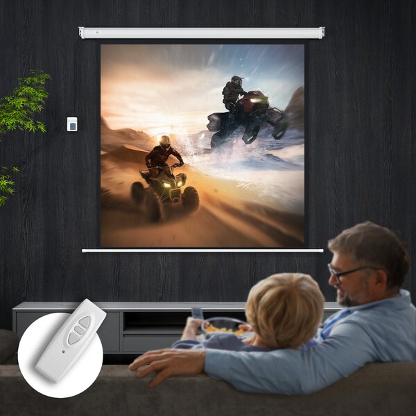 HOMCOM Ecran Proiecție de 85 inch 1:1 cu Telecomandă, Pânză de Proiector Rulantă, 176,5x8x176,5 cm, Alb | Aosom Romania