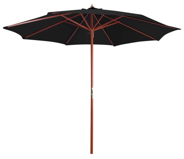 Umbrelă de soare cu stâlp din lemn, negru, 300 x 258 cm