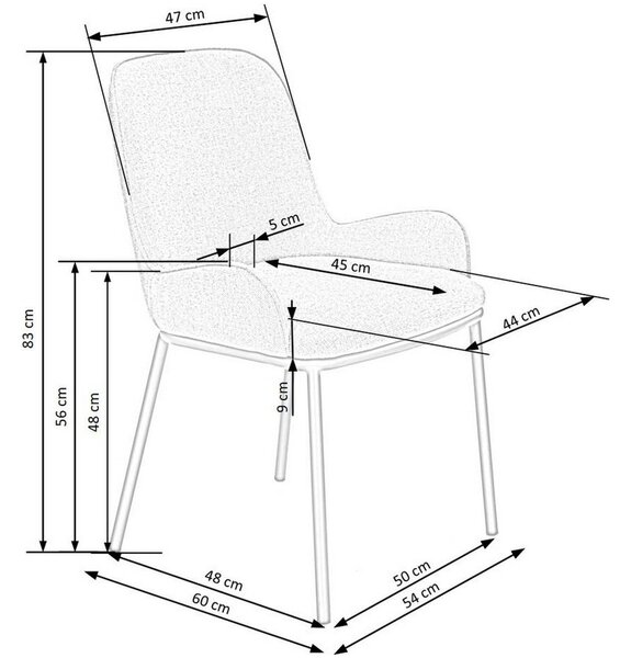 Scaun K481, gri/negru, stofa clasica/metal, 54x60x83 cm