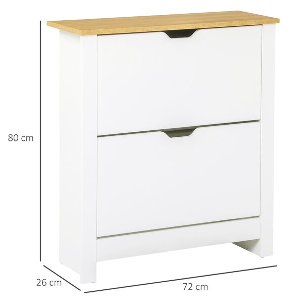 HOMCOM Dulap Hol, Capacitate 12 Perechi Max, dulap pantofi cu 2 Rafturi Reglabile și Detașabile, 72x26x80 cm, Alb | Aosom Romania