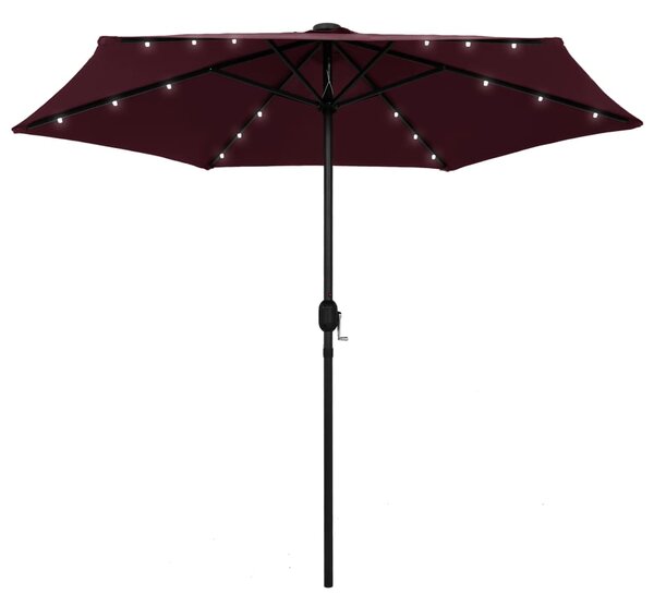 Umbrelă de soare, LED-uri și stâlp aluminiu, bordo, 270 cm