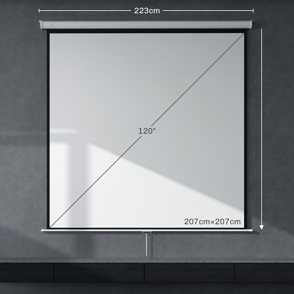 HOMCOM Ecran de Proiecție 120 Inch Format 1:1, Ecran Rulabil cu Unghi de 160° și Montare pe Tavan sau Perete, 223x8x223 cm, Alb | Aosom Romania