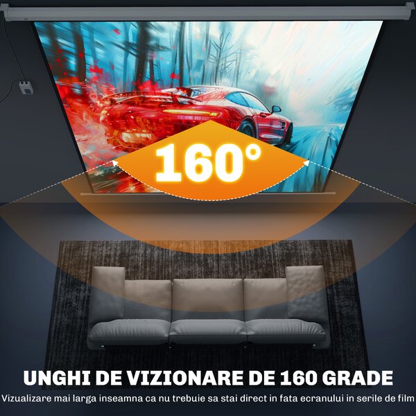 HOMCOM Ecran Proiecție de 120 inch cu Telecomandă, Suprafață de Proiecție din Plastic și Metal, 236,5x8x236,5 cm, Alb | Aosom Romania