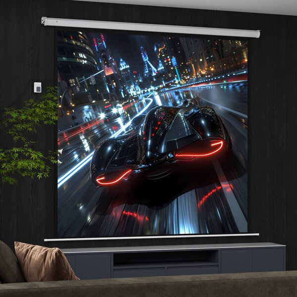 HOMCOM Ecran Proiecție de 120 inch cu Telecomandă, Suprafață de Proiecție din Plastic și Metal, 236,5x8x236,5 cm, Alb | Aosom Romania