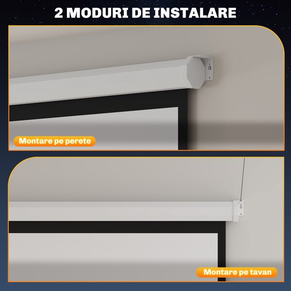 HOMCOM Ecran Proiector de 92 Inch cu Telecomandă, Pânză de Proiector Rulabilă din Plastic și Metal, 189,5x8x189,5 cm, Alb | Aosom Romania