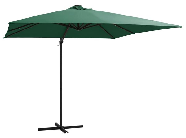 Umbrelă suspendată cu LED și stâlp din oțel, verde, 250x250 cm