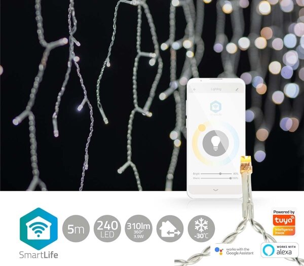 Perdea LED de Crăciun 240xLED/11 funcții 8m IP65 Wi-Fi Tuya Nedis WIFILXC04W250