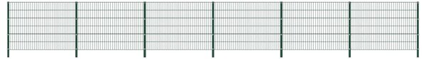 Panou de gard cu stâlpi, verde, 10,2 m, fier