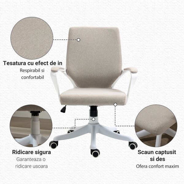 Vinsetto Scaun Ergonomic de Birou, Reglabil în înălțime Pivotant 360° cu Legănare, 62x69x92-100 cm, Bej | Aosom Romania