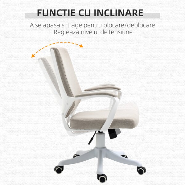 Vinsetto Scaun Ergonomic de Birou, Reglabil în înălțime Pivotant 360° cu Legănare, 62x69x92-100 cm, Bej | Aosom Romania