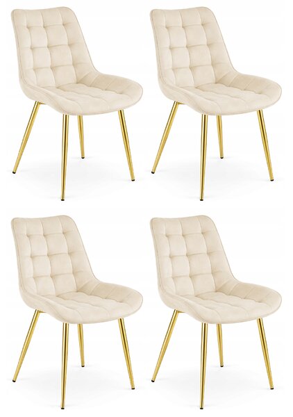 OFERTA Scaun de catifea bej deschis BERA cu picioare aurii II. calitate