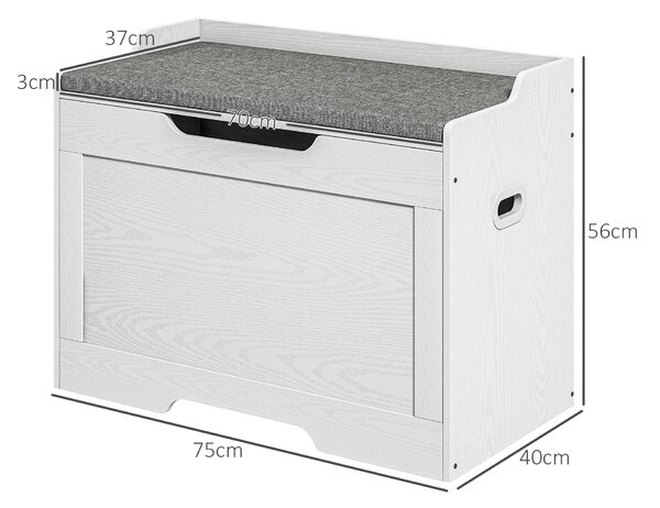 HOMCOM Bancă de Depozitare cu Pernă din Material Textil, Bancă Multifuncțională cu Balama de Siguranță, 75x40x56 cm, Alb | Aosom Romania