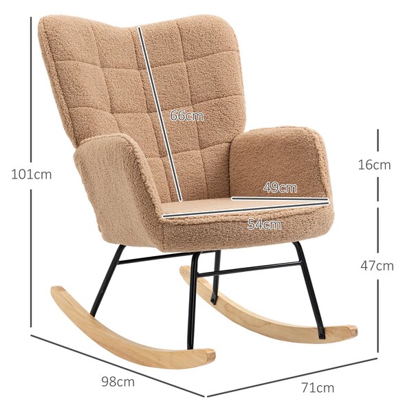 HOMCOM Fotoliu Balansoar de Interior Tapițat, Fotoliu Balansoar Relaxant din Blană cu Brațe, 71x98x101 cm, Maro | Aosom Romania