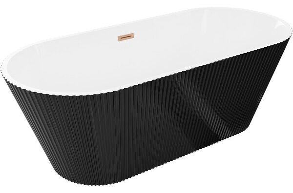 Mexen Yara, cadă de baie independentă cu caneluri 170 x 75 cm, alb-negru, preaplin grafit periat, 52861707575-66