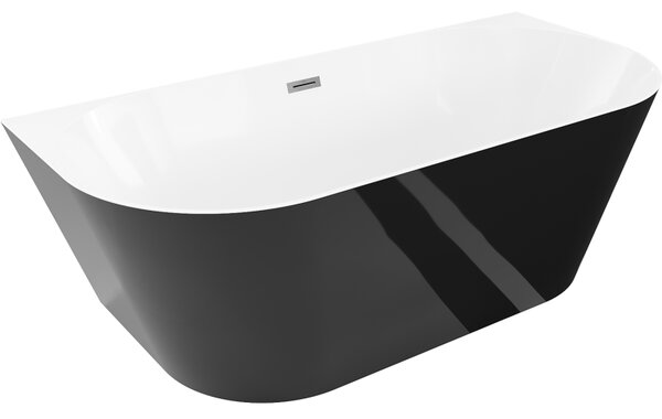 Cadă de baie independentă Mexen Oval Slim, lipită de perete, 170 x 80 cm, alb-negru, preaplin grafit periat, 52661708075-66