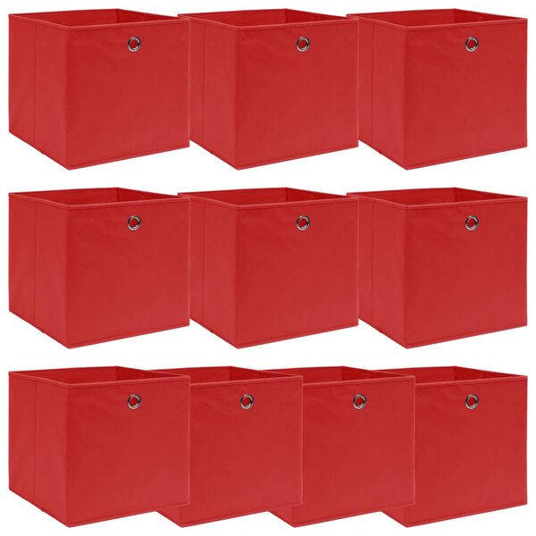Cutii depozitare, 10 buc, roșu, 32x32x32 cm, textil