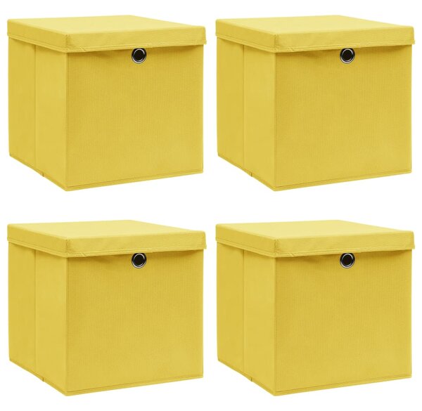 Cutii depozitare cu capace 4 buc., galben, 32x32x32 cm, textil